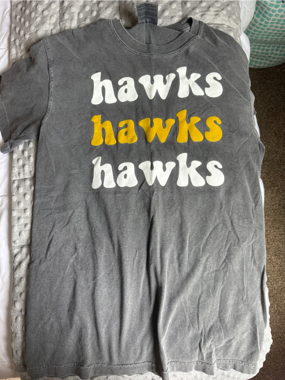 H&M Gray Short Sleeve Tee with White and Yellow 'hawks' Print